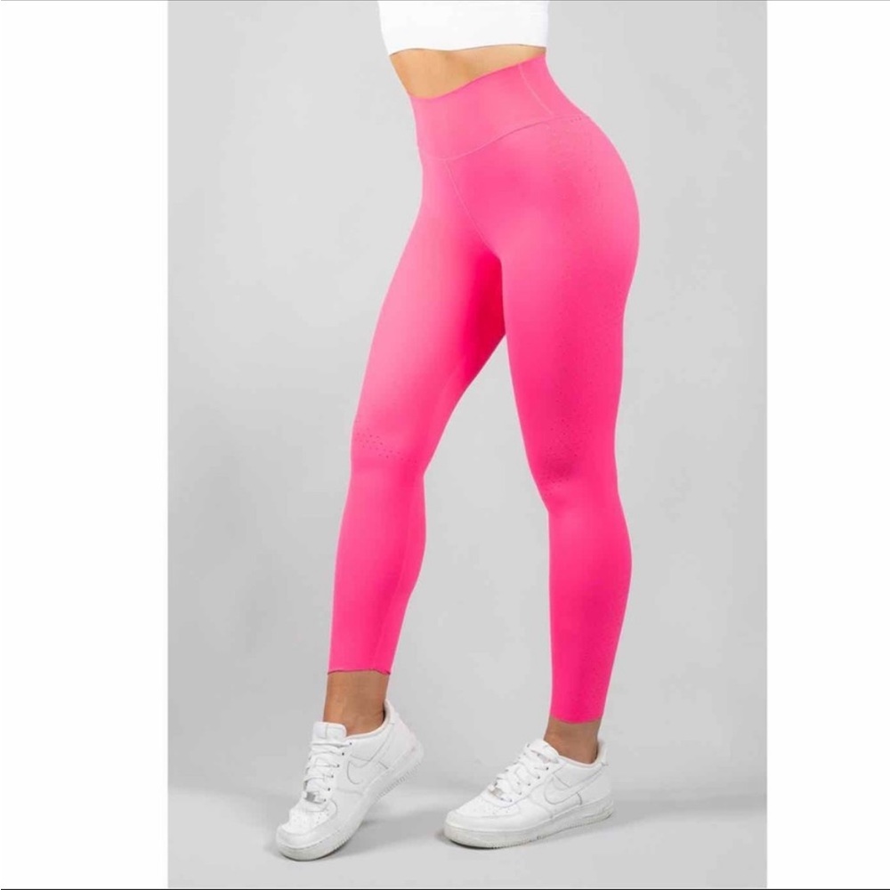 COPY - BuffBunny Pink High Rise Vibe Perforated Laser Cut 7/8 Leggings